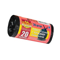 Мешки для мусора 20 л, с ручками, черные, в рулоне 30 шт., ПНД, 10 мкм, 550х440 мм, Крепак, 4607075710276 в Краснокамске