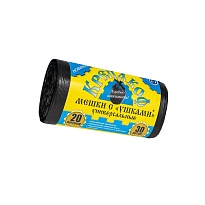 Мешки для мусора 20 л, с ушками, черные, в рулоне 30 шт., ПНД, 10 мкм, 550х440 мм, Крепакоф, 4607075710405 в Краснокамске
