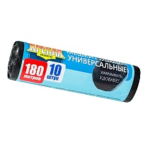 Мешки для мусора 180 л, с ушками, черные, в рулоне 10 шт., ПНД, 20 мкм, 1150х800 мм, Крепак, 4607075710498 в Краснокамске