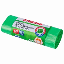 Мешки для мусора 60 л, зеленые, в рулоне 20 шт., ПНД, 10 мкм, 680х580 мм, LAIMA, 606704 в Краснокамске