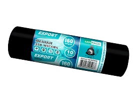 Мешки для мусора 160 л, ароматизированные, черные, в рулоне 10 шт., ПВД, 80 мкм, 1100х930 мм, EXPORT, exp16010142 в Краснокамске