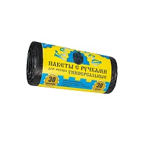 Мешки для мусора 30 л, с ручками, черные, в рулоне 30 шт., ПНД, 9 мкм, 620х480 мм, Крепакоф, 4607075710665 в Краснокамске