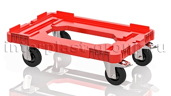 Тележка пластиковая с отверстием 2 колеса с тормозом усиленная красная в Краснокамске Тележка пластиковая с отверстием 2 колеса с тормозом усиленная красная в Краснокамске