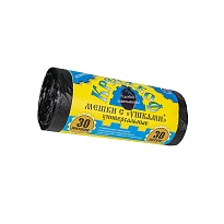 Мешки для мусора 30 л, с ушками, черные, в рулоне 30 шт., ПНД, 8 мкм, 580х460 мм, Крепакоф, 4607075710412 в Краснокамске