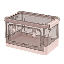 Ящик пластиковый складной прозрачный коричневый, дно розовое, 360х235х230 мм, с колесиками в Краснокамске